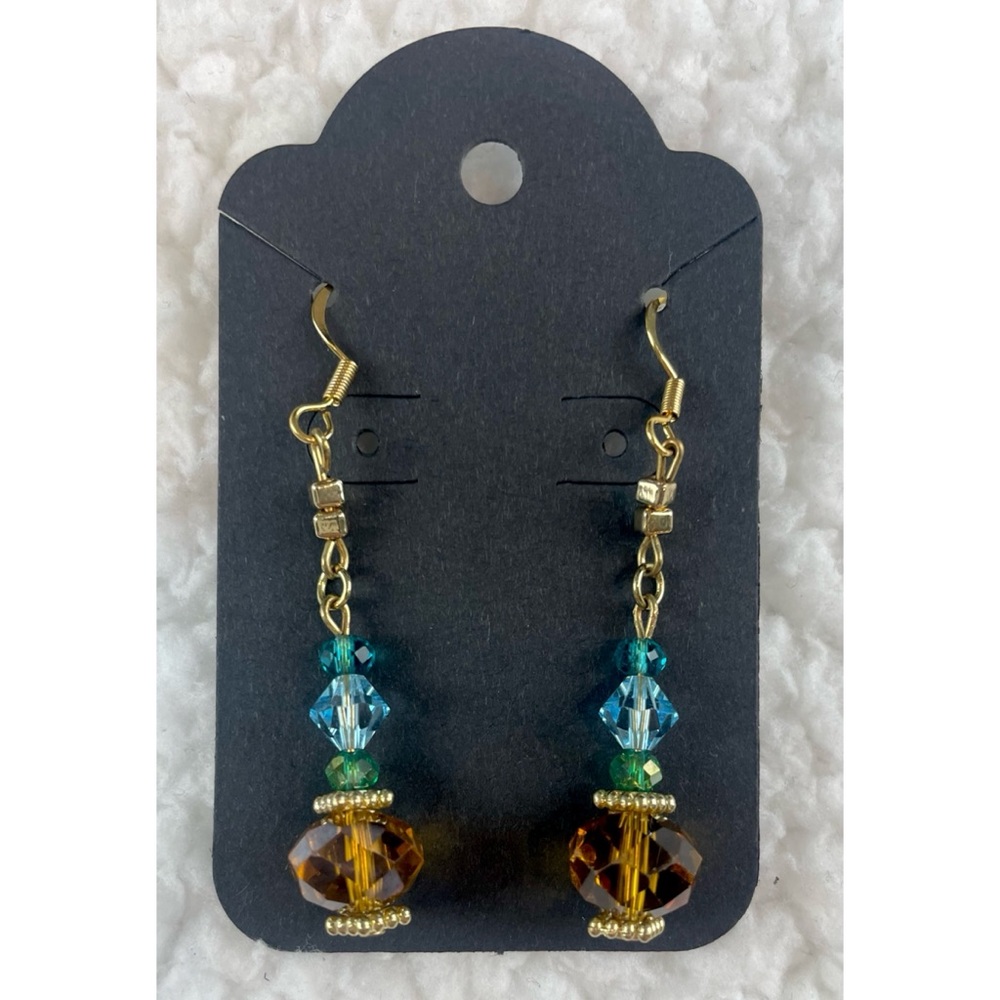(NWOT) Blue/Green/Orange/Gold Firefly Necklace w/ Matching Drop Earrings - Picture 11 of 16